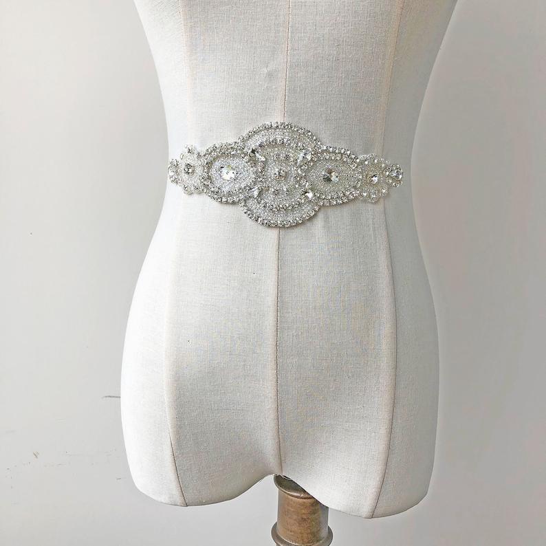 Hochzeit - Hot Fixed Diamante Applique Crystal Rhinestone Motif Addition for Dress Sash Belt Add glam to Wedding Dress Prom Party Gown
