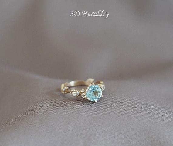 Mariage - Aquamarine ring, Aquamarine engagement ring, Floral engagement ring, anniversary ring with diamonds in 14k yellow, white, or rose gold