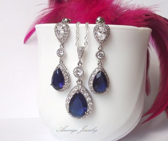 Wedding - sapphire jewelry, bridal jewelry set, sapphire earrings & necklace, blue jewelry, wedding jewelry set, sapphire bridal set, something blue