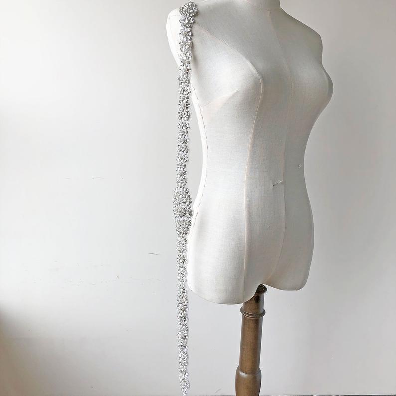 زفاف - Hot Fixed Wedding Sash Belt Applique Sewing Rhinestone Crystal Trimming Sparkling Jewel Accent for Wedding Dresses Prom Gown Costumes