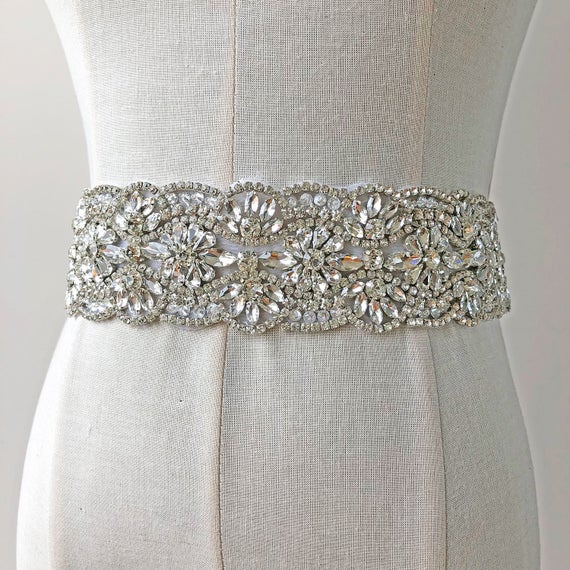 Hochzeit - Hot Fixed Rhinestone Sash Belt Applique Crystal Trimming Chunky Bridal Accessories for Wedding Dresses