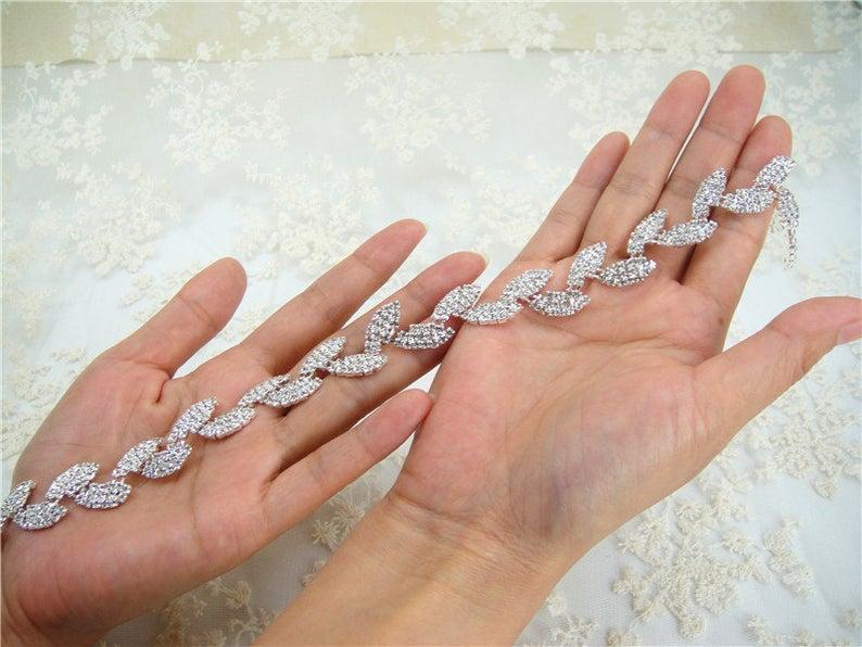 زفاف - Shiny Rhinestones Applique Leaves Pattern Rhinestone trim Wedding Accessories for Bridal Dress Shoulders Party Sash Belt , DIY garters