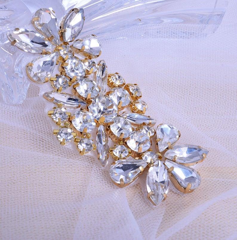 زفاف - Iron on Crystal Applique Addition Diamante Rhinestone Addition DIY for Baby Headband,Wedding Garter