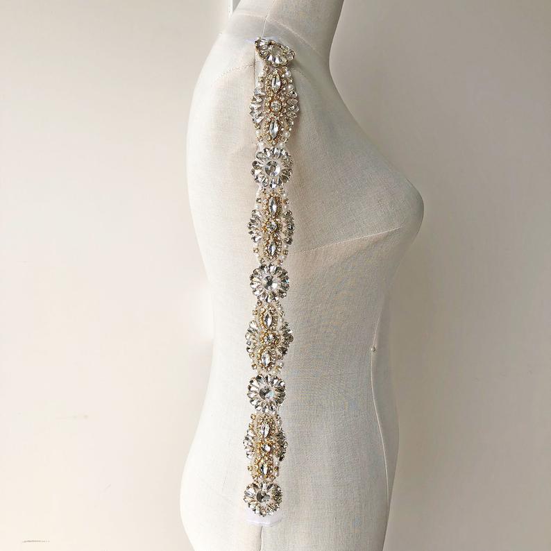 Свадьба - Dazzling Rhinestone Trim applique Diamante crystal Motif for Bridal Sash Belt Wedding Sashes Bridesmaid Prom Dress Addition