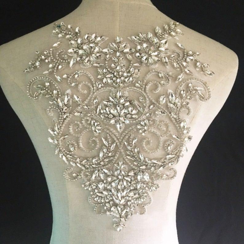 Wedding - Silver Crystal Appliques Rhinestone Wedding Dresses Embellished Bling Addition for Bodices Party Dress Costumes
