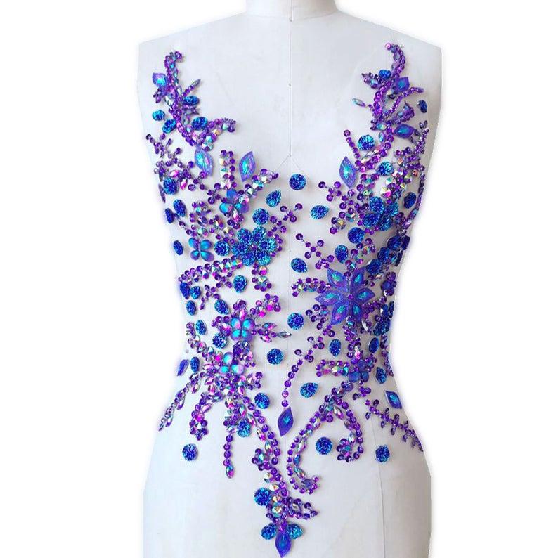 Hochzeit - Stunning Rhinestones Motif Beading Bodice Applique patch Sew on Accessories for Dance Costumes,Ballroom Dress