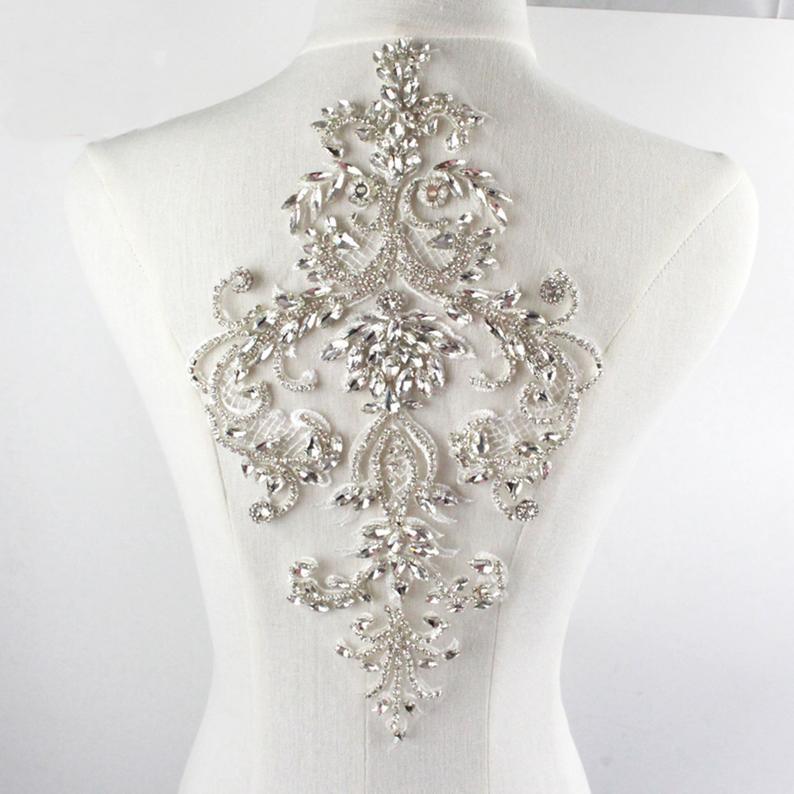 Wedding - Rhinestone Applique,Clear Crystal Addition ,Beading Patch Sparkling Accents for Bridal Dresses Party Costumes