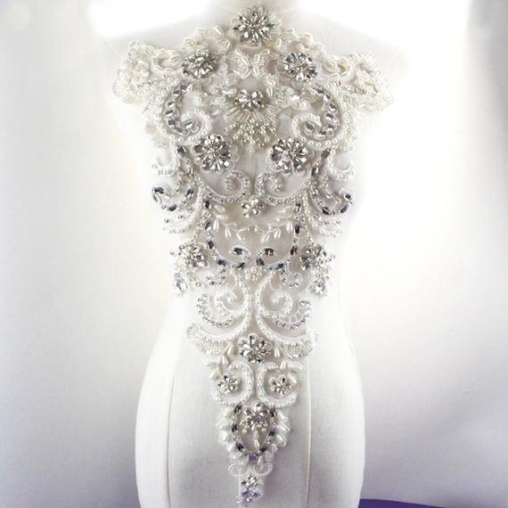 Свадьба - Stunning Beaded Crystal Applique Blossom Rhinestone Pearl Bodice Accents for Royal Wedding Dress Prom Costumes