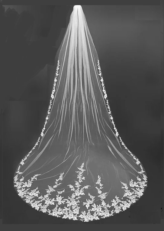 زفاف - Royal Cathedral Floral Lace Extra Width Wedding Veil with Rhinestones - Cathedral Wedding Veil- Bridal Veil