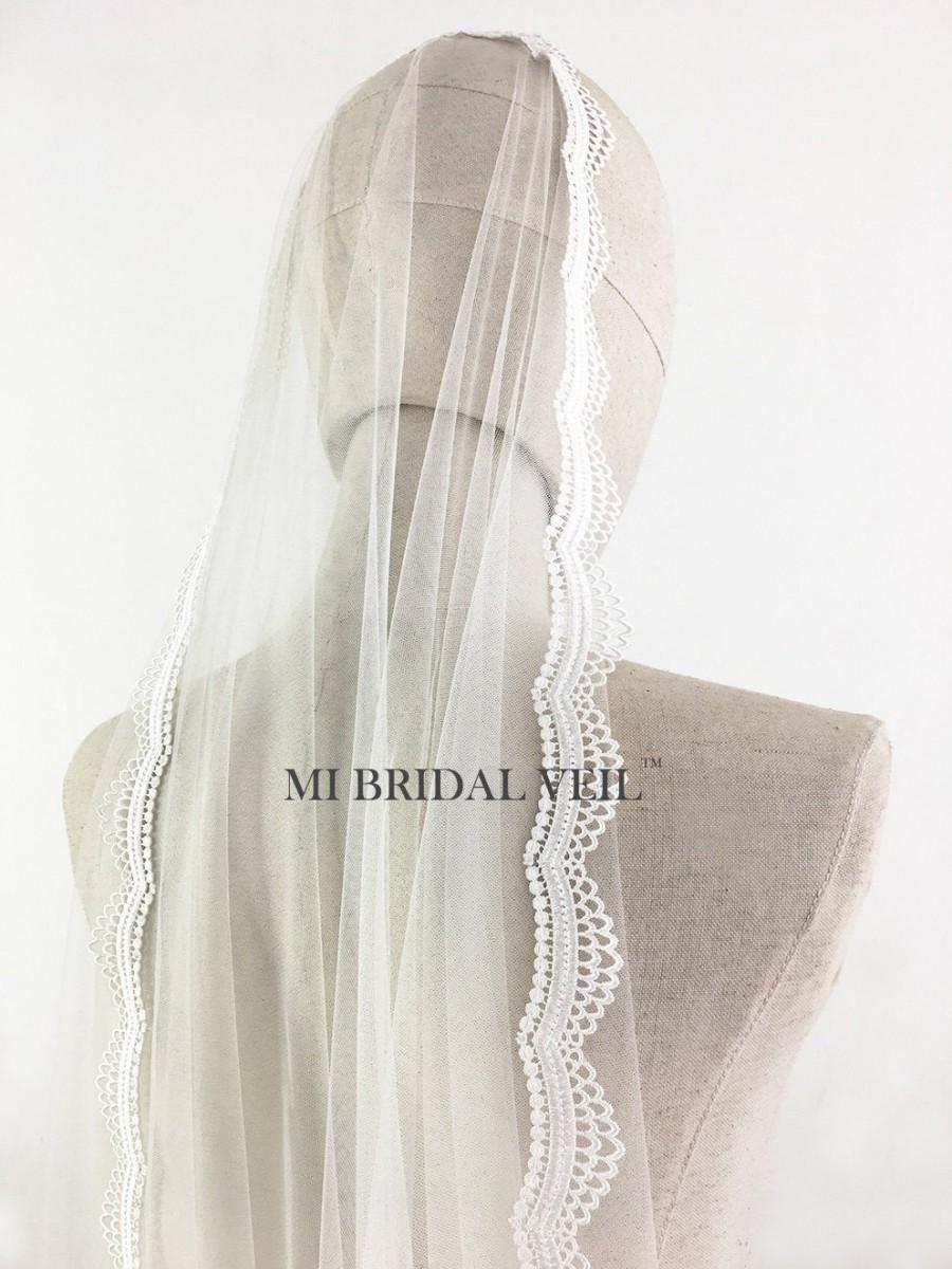 Mariage - Mantilla Veil, Lace Wedding Veil, Crochet Lace Veil, Venice Lace Veil, Small Lace Veil, Fingertip Lace Veil, MI BRIDAL VEIL, Hand Made