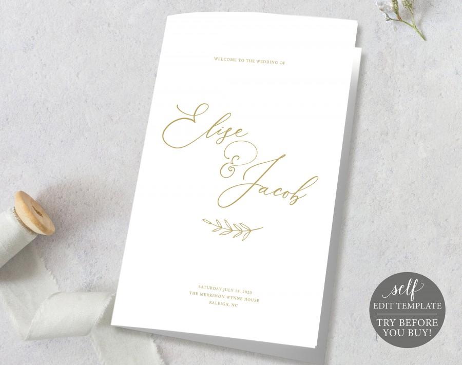 Hochzeit - Wedding Ceremony Program Template, TRY BEFORE You BUY, Printable Program, 100% Editable Order of Service, Instant Download, Calligraphy