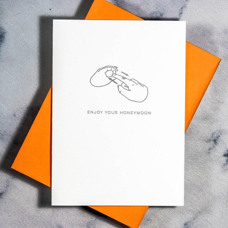 زفاف - Inappropriate Wedding Card, Funny Letterpress Cards, Funny Wedding Card, Honeymoon, Dirty Card, Finger Gesture, Hilarious Letterpress Card