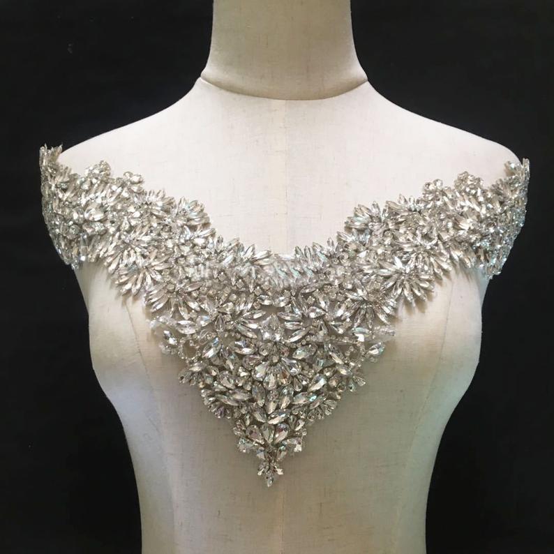 Wedding - Sparkle Bridal Dress Neckline Trims Off-Shoulder Crystal Appliques for Party Dresses Evening Costumes