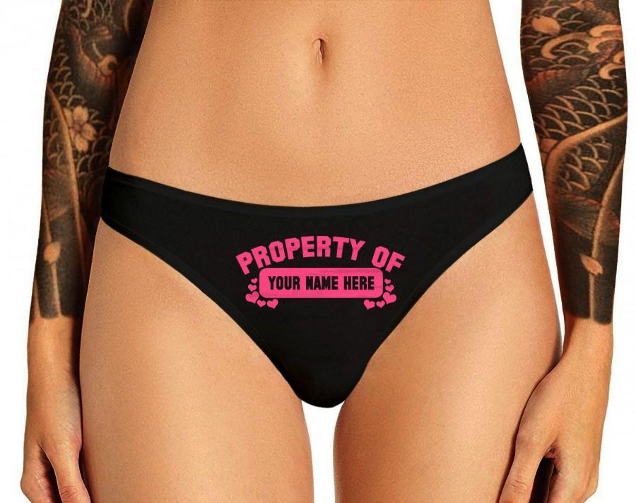 Свадьба - Custom Personalized Property Of Panties Customized Panty With Your Name and Hearts, Customized Womens Thong Panties