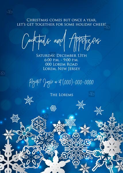 Wedding - Christmas invitation white snow on blue background PDF 5x7 in