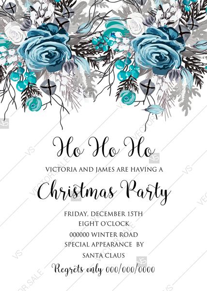 Wedding - Christmas party Invitation winter wedding invitation Blue rose fir