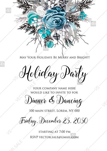 Свадьба - Christmas party Invitation winter wedding invitation Blue rose fir personalized invitation