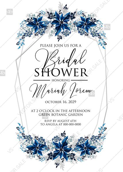 زفاف - Bridal shower wedding invitation set poinsettia navy blue winter flower berry PDF 5x7 in customize online