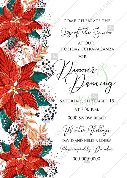 Wedding - Poinsettia Christmas Party Invitation Noel Card Template PDF 5x7 in customize online