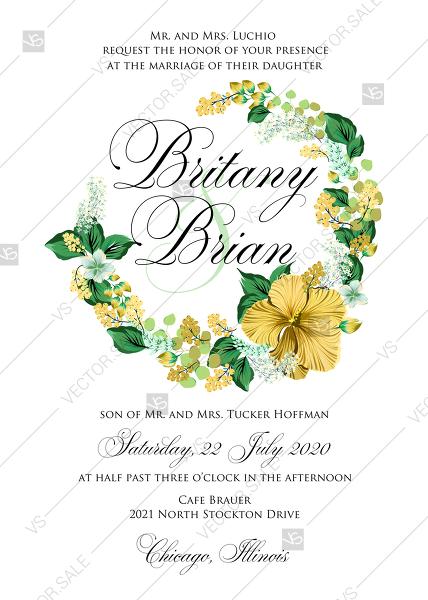 Hochzeit - Wedding invitation set yellow lemon hibiscus tropical flower hawaii aloha luau PDF 5x7 in PDF editor