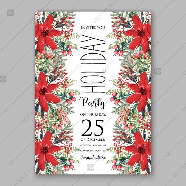 Свадьба - Poinsettia vector background Christmas Party invitation winter flower fir branch custom invitation