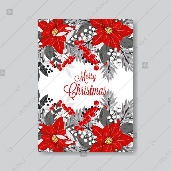Wedding - Poinsettia fir pine Merry Christmas party vector flyer invitation winter floral wreath printable card bridal shower invitation