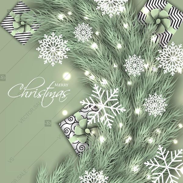 Mariage - Christmas Party invitation banner with green mint fir branches and holly berries. Vector illustration. botanical illustration