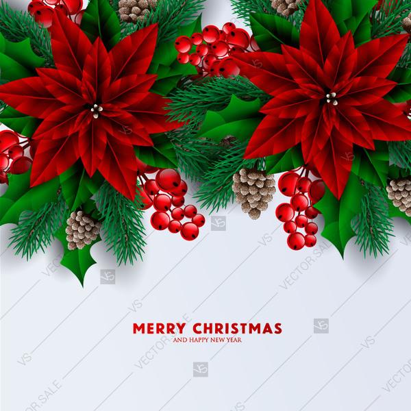 Mariage - Winter Holiday Christmas fir pine Tree Branches poinsettia