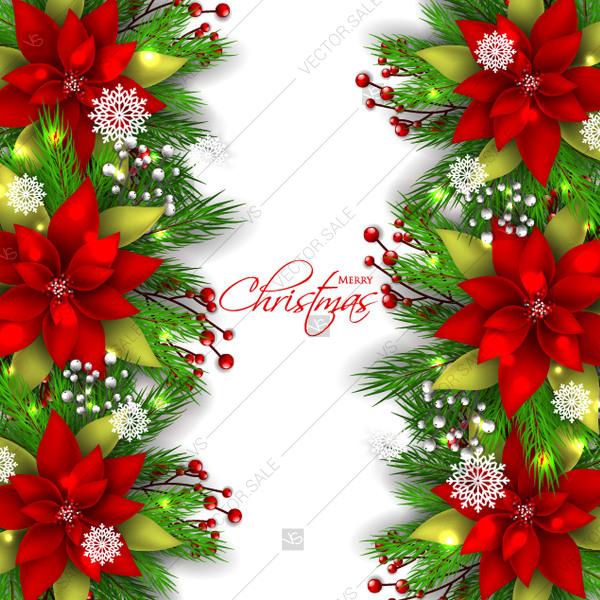 زفاف - Red Poinsettia Fir snowflake red white berry Merry Christmas wreath greeting card party invitation winter