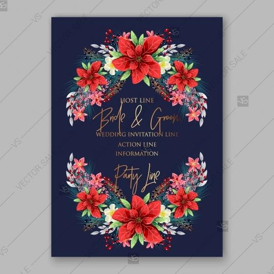 Hochzeit - Red poinsettia fir pine Wedding Invitation vector template card winter flower invitation template floral design