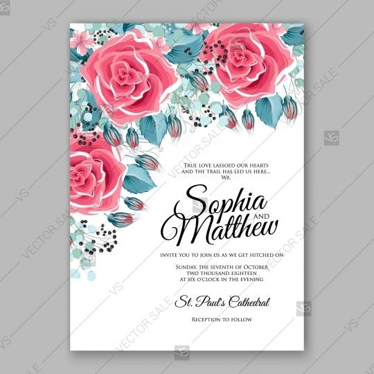 Свадьба - Pink red rose Floral Wedding Invitation Printable Template