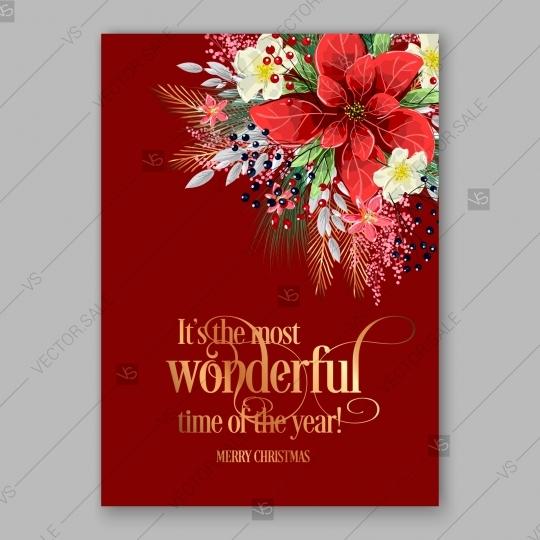 Wedding - Merry Christmas Party Invitation Poinsettia on brightly red background invitation template invitation template