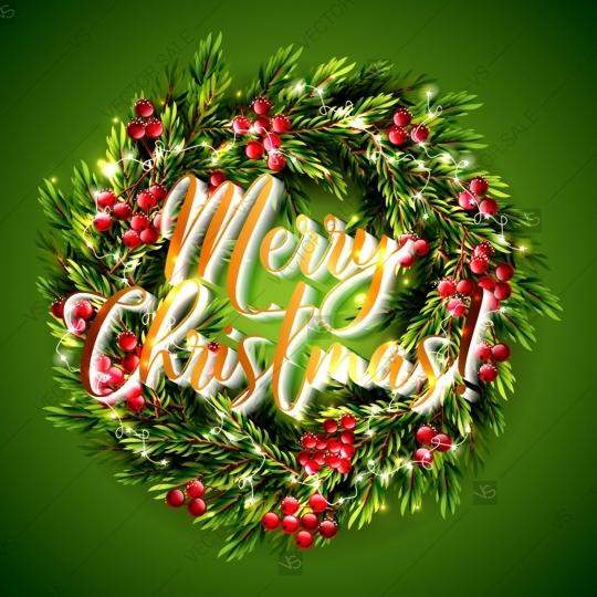 زفاف - Merry Christmas Winter holiday vector 3d Wreath of fir pine berry branches anniversary invitation