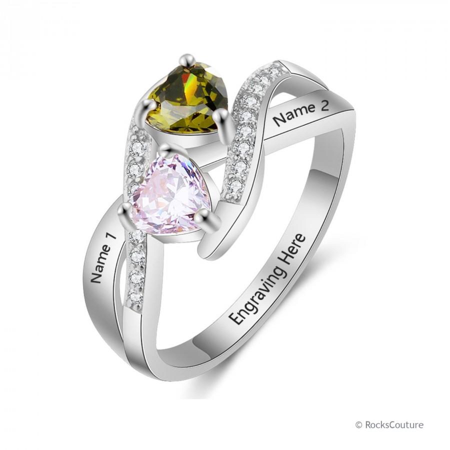 Personalized Promise Ring For Her With 2 Names, 2 Birthstones, And 1