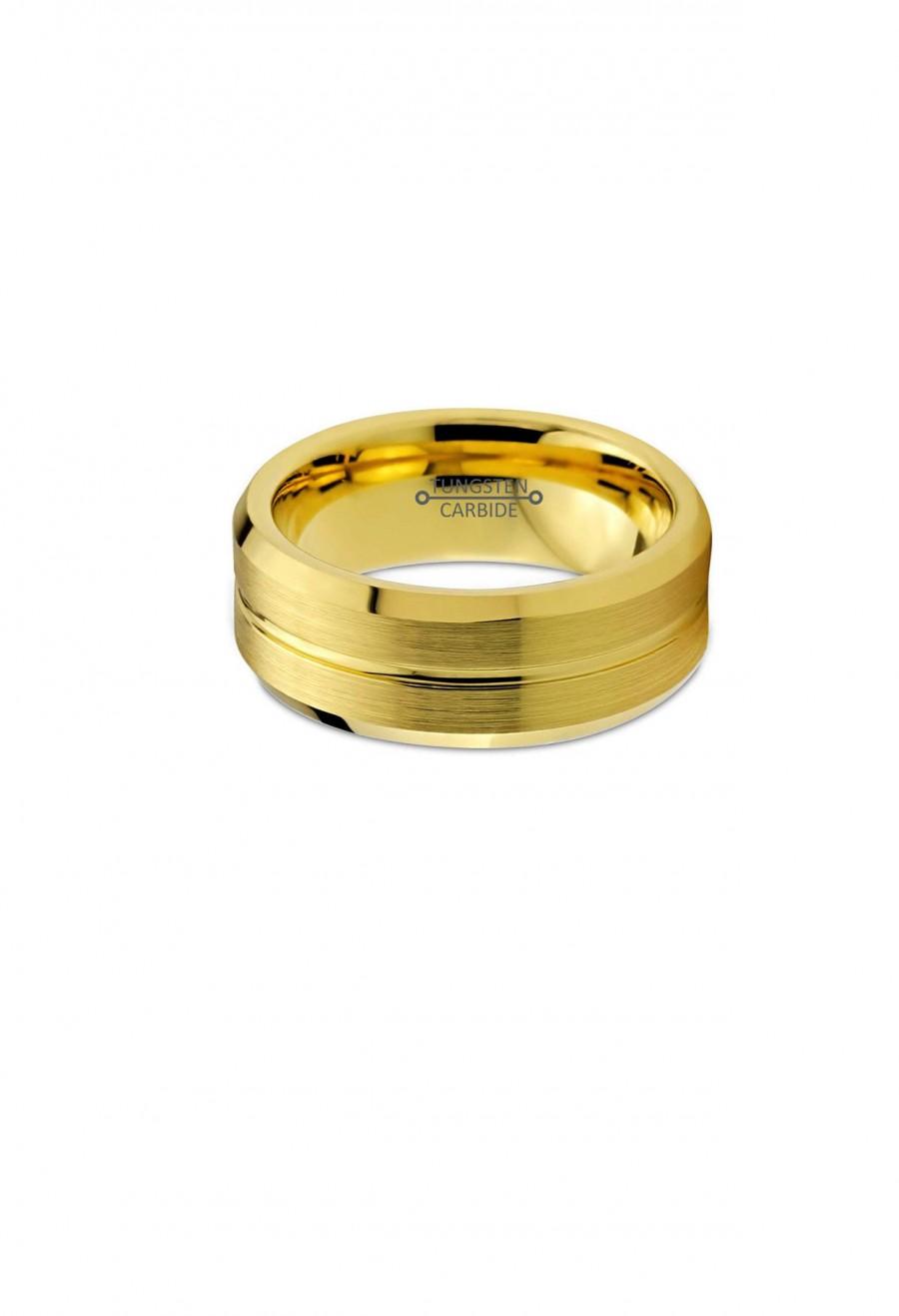 زفاف - 8MM Mens and Womens  Tungsten Carbide Comfort Fit 18K Yellow Gold Plated