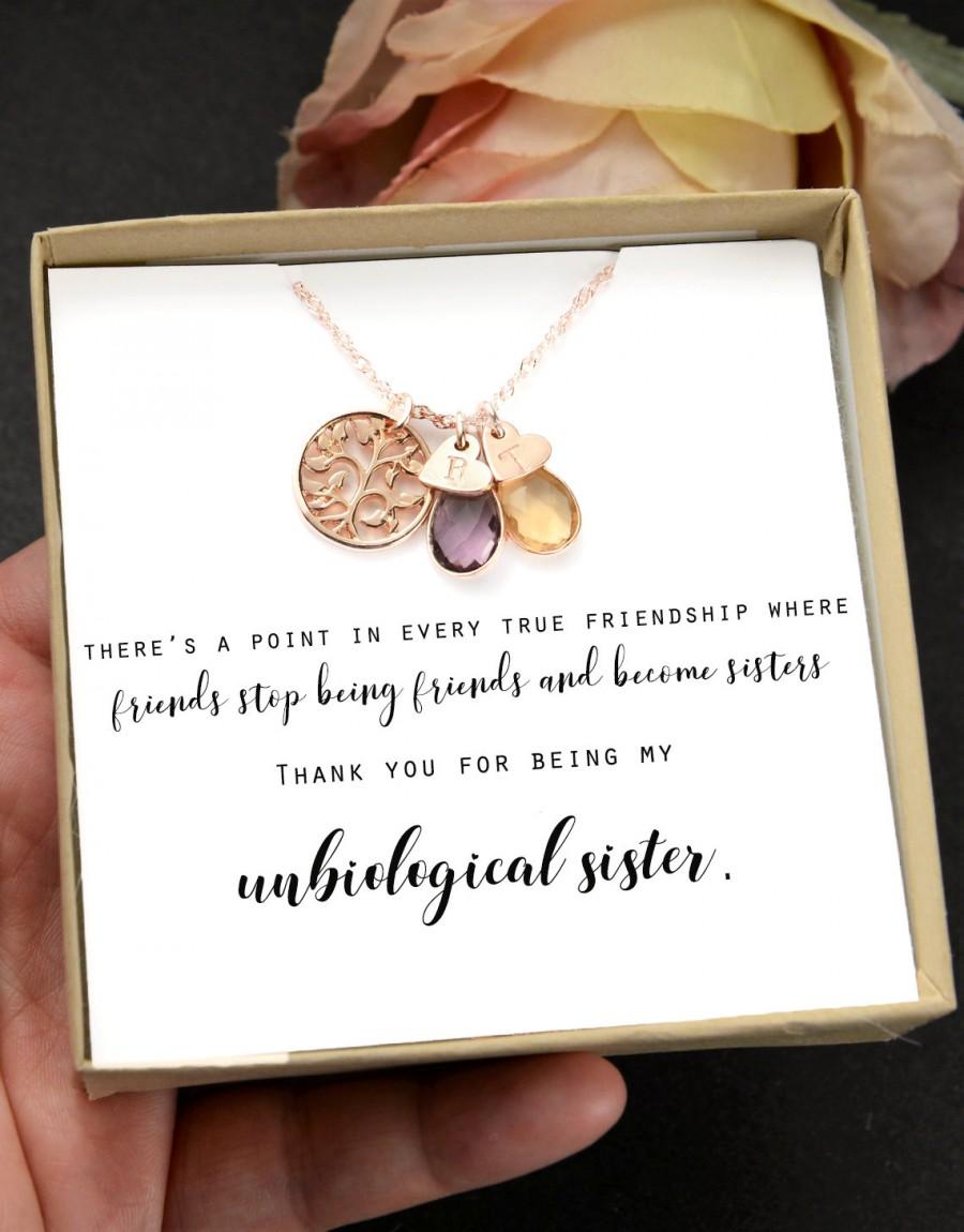 Wedding - Unbiological Sister Gift,Best Friend Necklace,Big Little Sorority,Soul Sister,gifts for friends personalized initial birthstone jewelry gift