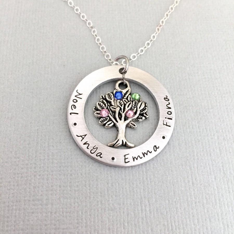 Hochzeit - Personalised Family Name Necklace, Tree of Life Necklace, Birthstone Necklace, Mother Gift, Grandma Necklace, Gift for Grandmother, Mom Gift
