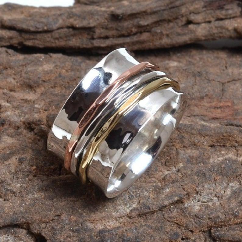 Hochzeit - Spinner Ring, Thumb Ring, Spinner Band, Worry Ring, Fidget Ring, Meditation Ring, Handmade Ring, Statement Ring, Women Ring, Gift For Her