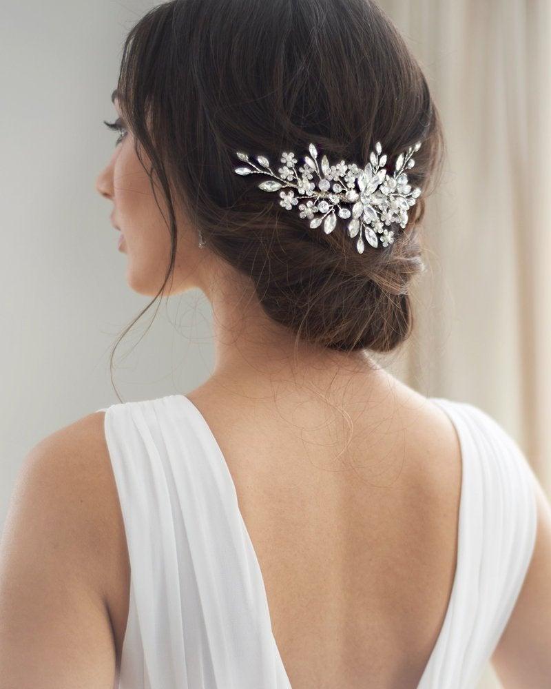 Hochzeit - Bridal Hair Comb, Rhinestone Wedding Comb, Pearl Hair Accessory, Floral Hair Piece, Bridal Headpiece, Rhinestone Comb, Hair Jewelry ~TC-2408