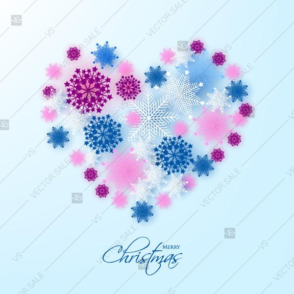 Wedding - Blue pink snowflake heart vector background Merry Christmas and Happy New Year greeting card invitation greeting card