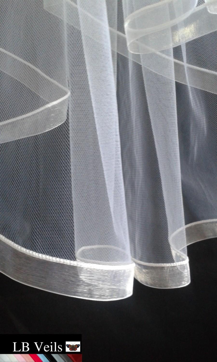 زفاف - Ribbon, Edge, 2 Tier, Wedding, Veil, Any Colour, Organza, Waist, Length, Elbow, Fingertip, Shoulder, Floor, Ivory, Pink, LB Veils LBV184 UK
