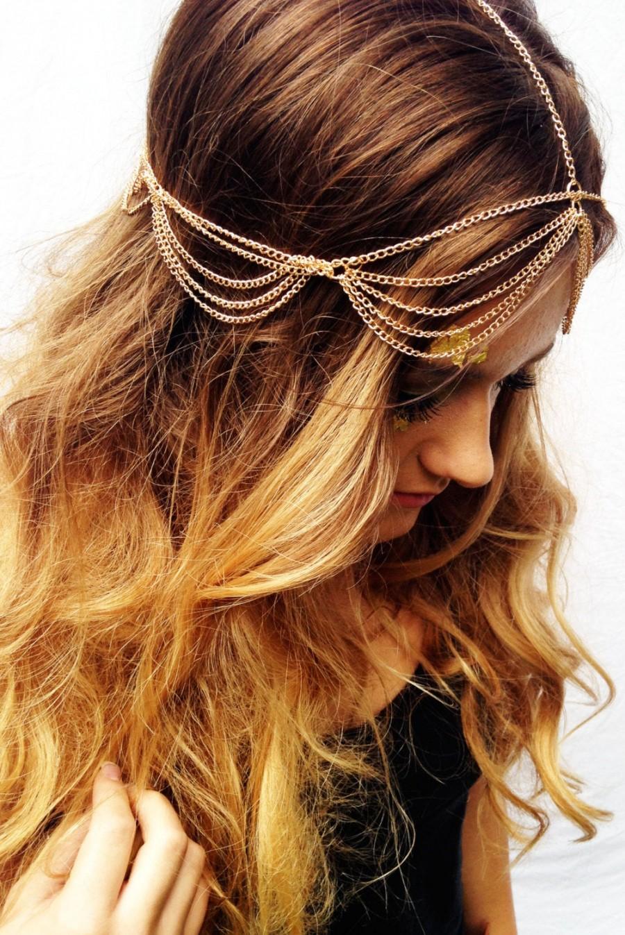 Свадьба - Gold Hair Chain Boho Headpiece Head Chain Headpiece Bridal Headpiece Hair Accessories Wedding Headpiece Festival Headpiece