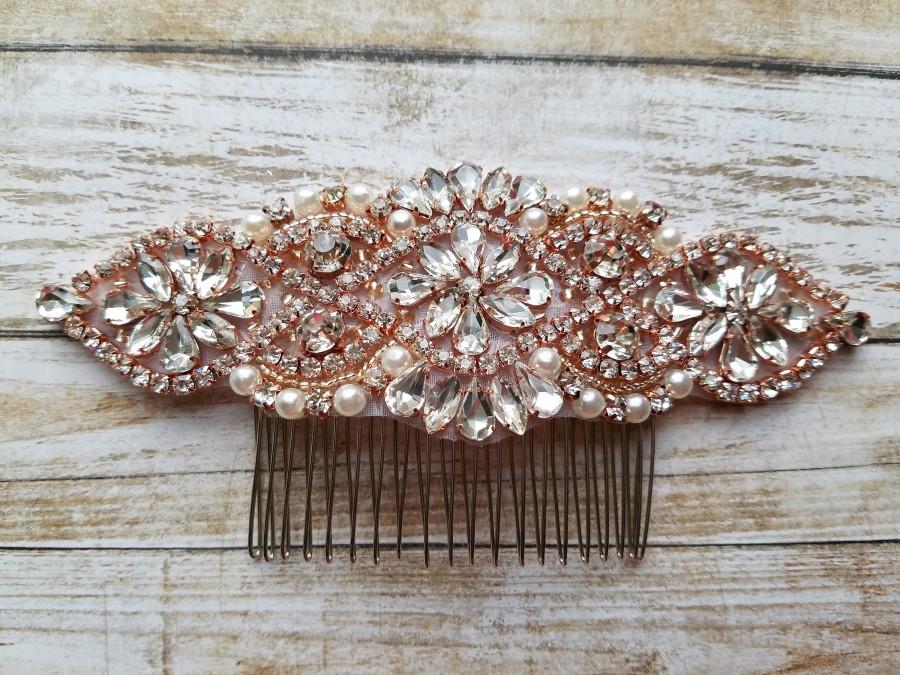 Hochzeit - Wedding Hair Comb - Rhinestone with Rose Gold Details - Style H17053