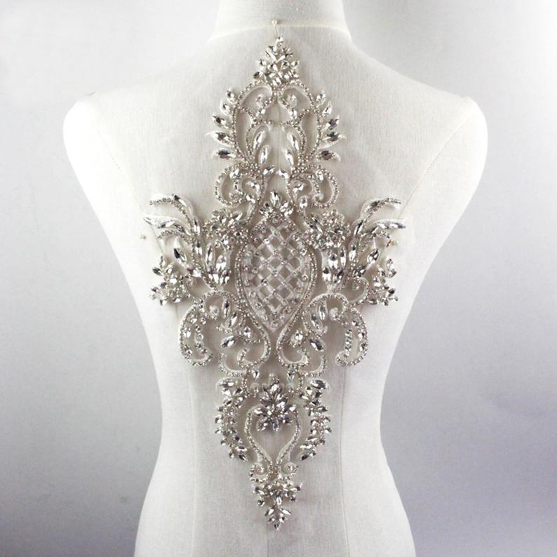 Wedding - Vintage Bridal Dress Beaded Applique Embroidery Crystal Sewing Patch for Boho Dresses,Evening Ballgown