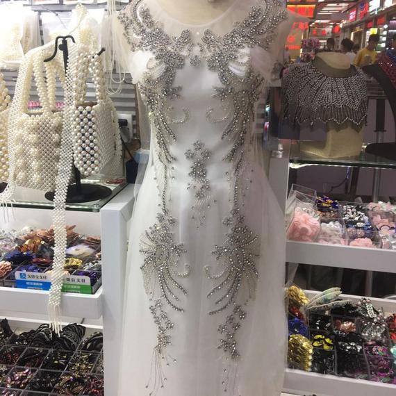 Wedding - 39 inches Full Body Rhinestone Applique Crystal Beaded Bling Bodice Accents for Runway Evening Dresses Bridal Gown