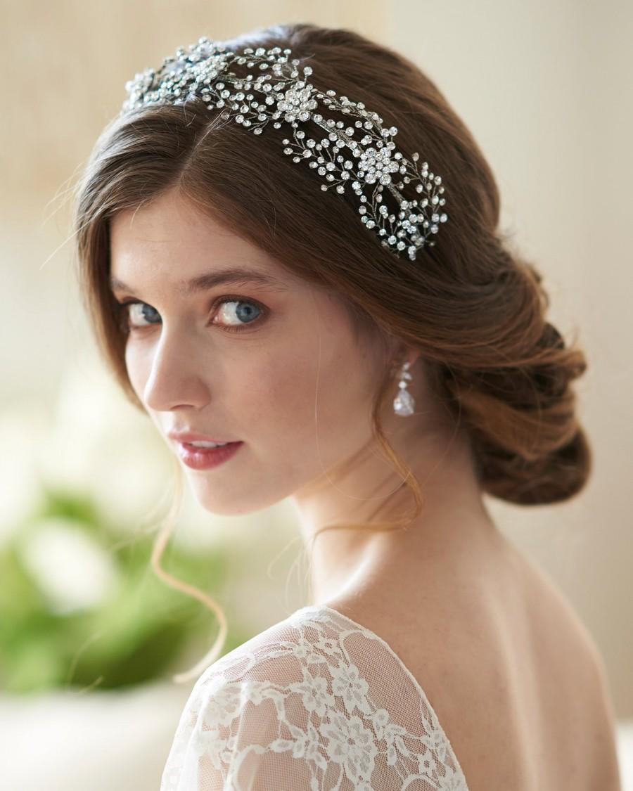 Mariage - Bridal Headband, Antique Silver Wedding Headband, Bridal Headpiece with Rhinestones in Floral Design, Crystal Bride Accessory ~TI-3228