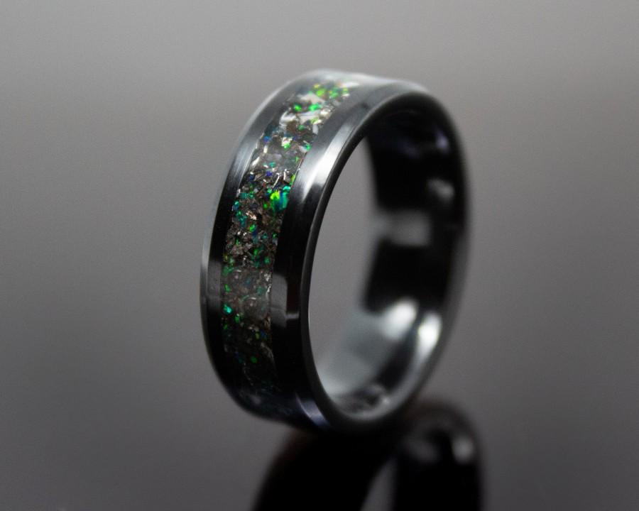 Wedding - Meteorite Ring, Dinosaur Bone Ring, Meteorite and Dinosaur Ring, Deep Sea Galaxy Ring