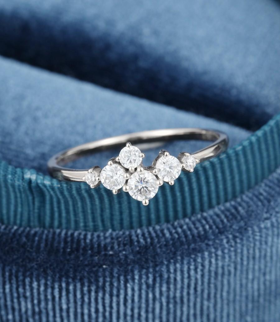 Wedding - Diamond engagement ring for women cluster engagement ring white gold Mini stone moissanite wedding vintage Bridal set anniversary gift