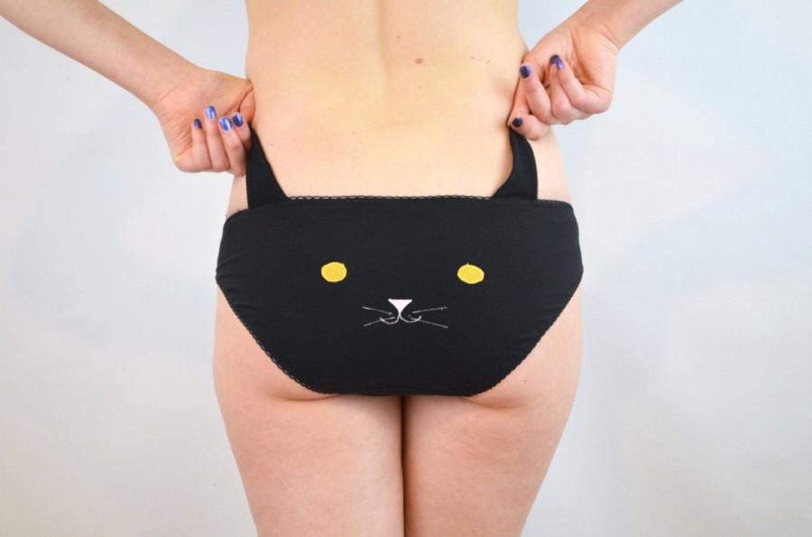 زفاف - Panties with black cat face and ears knickers lingerie underwear