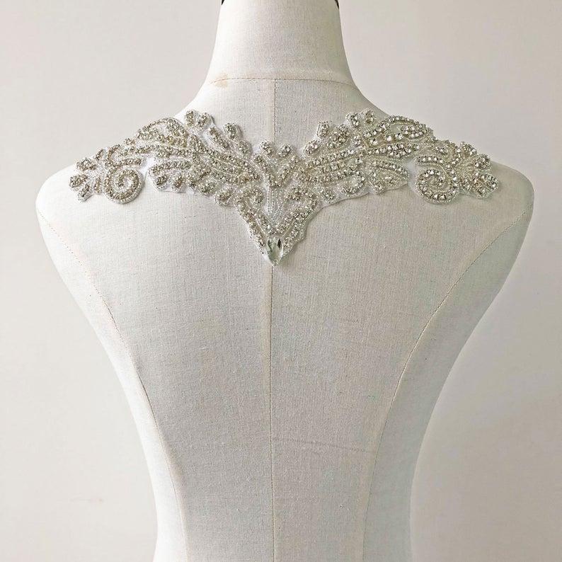 Hochzeit - Bling Rhinestone Neckline applique, Hot Glued Crystal Collar, Prom Dress Necklines Diamante Applique for Wedding Gown